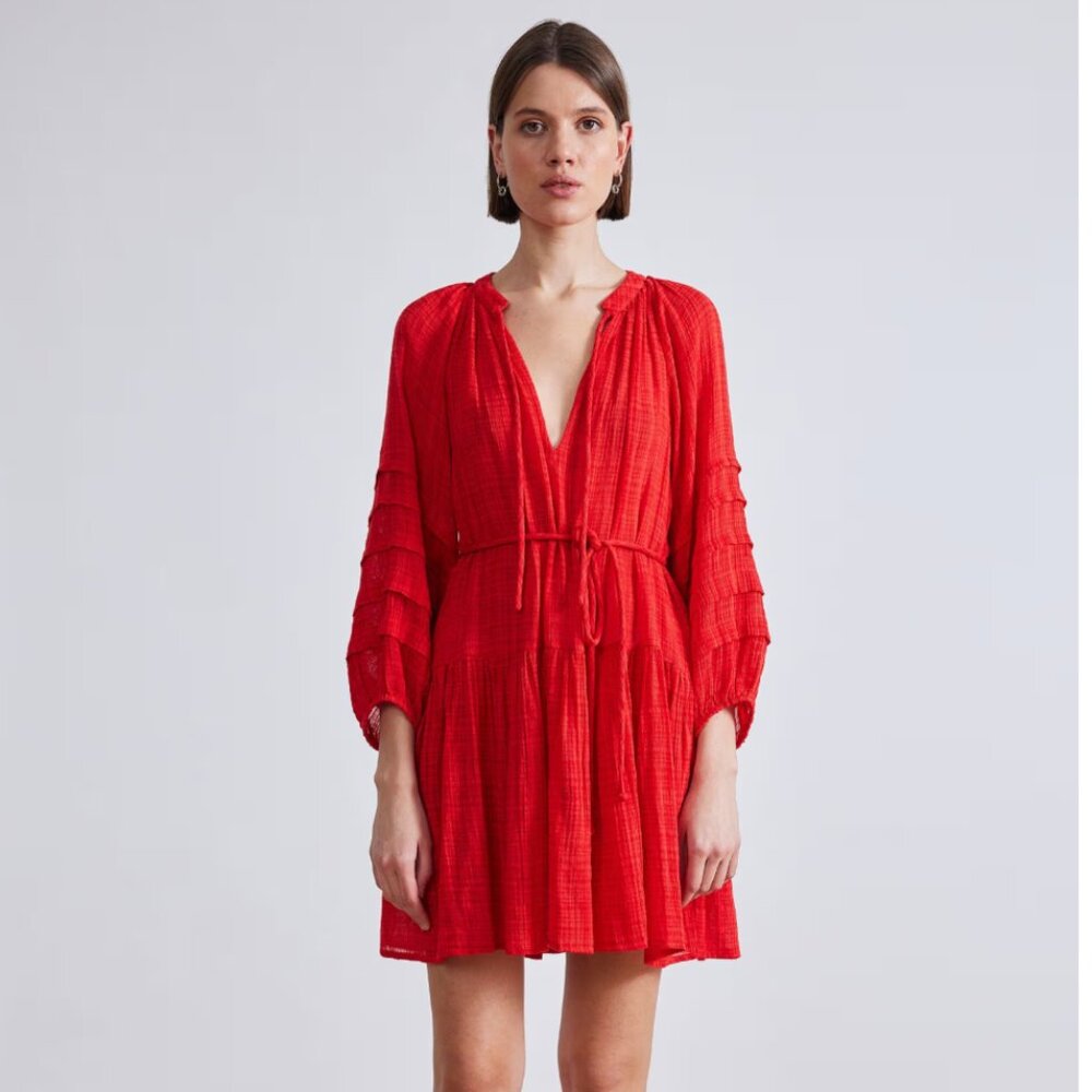 Apiece Apart Red Mini Dress with Tie Waist